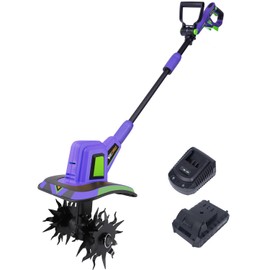 WEECONACO 20V Cordless Tiller Cultivator,48 Steel Tines Garden Tiller,8.6 inch Wide Battery Powered Garden Cultivator,(2AH Battery and Charger Included)