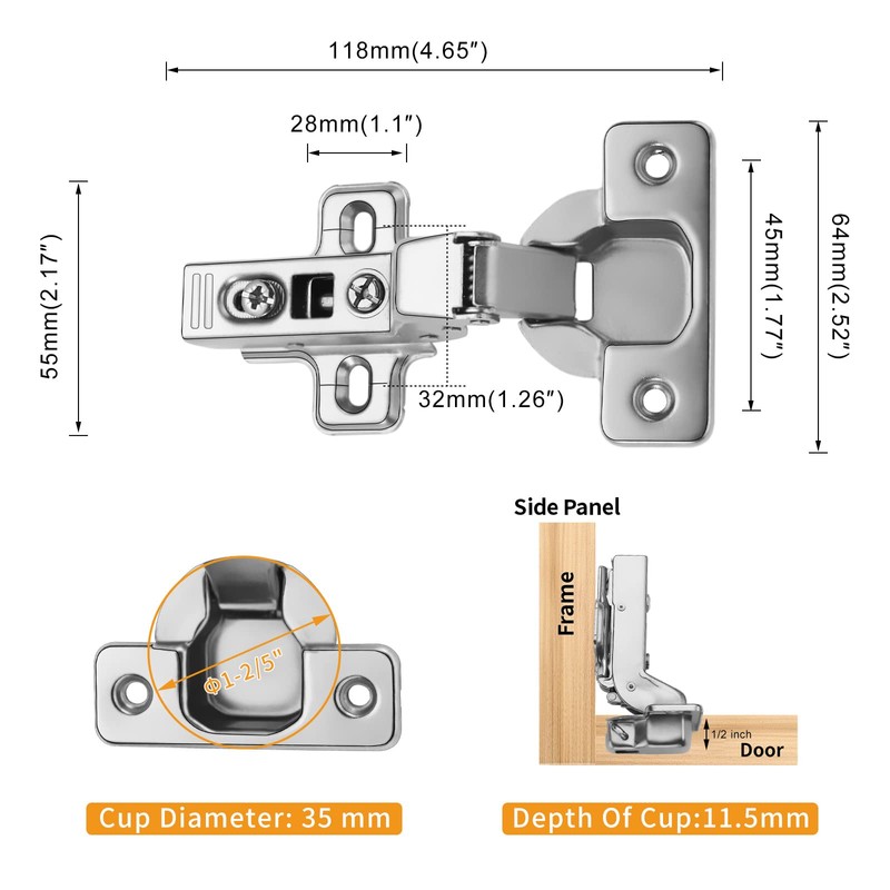 Chibery 2 PCS Inset Soft Close Hinges, Clip ON Plate