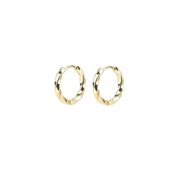 QueenBee 925 Sterling Silver Gold-Plated Small Hoops, Simple Silver, Premium