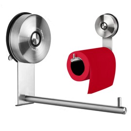 YOHOM Suction Cup Toilet Paper Holder Bathroom Hooks for Towel Wall Mounted Toilet Roll Holder Tissue Paper Towel Dispenser Hat Stacker Storage Hanger Vacuum Kitchen Hooks Brushed Stainless Steel