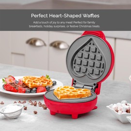 Innoteck Kitchen Pro 550W Mini Waffle Maker – Red Heart-Shaped Waffle Plate, PFOA-Free Non-Stick Heating Plate, Quick Cooking, Cool-Touch Handle – Ideal for Kids & Breakfasts