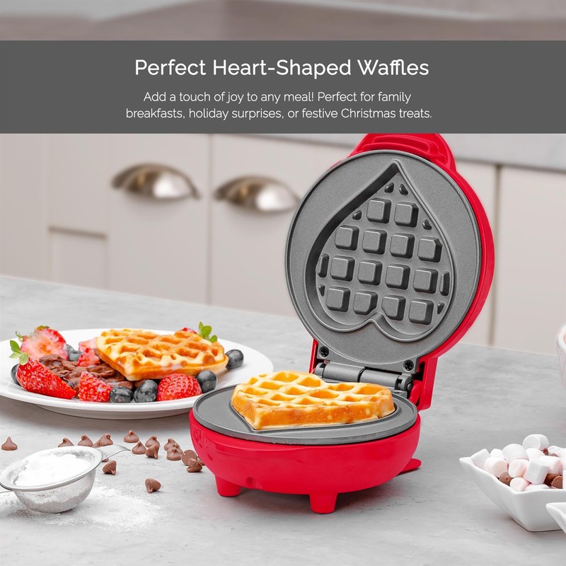 Innoteck Kitchen Pro 550W Mini Waffle Maker – Red Heart-Shaped