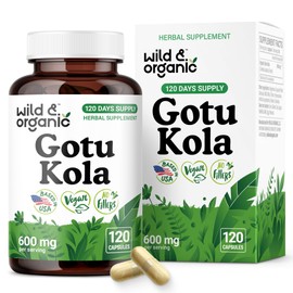 Wild & Organic Gotu Kola Capsules 600 mg - Brain & Focus Support - Gotu Kola Supplement - Centella Asiatica Powder - 120 Days of Supply - Vegan, No Fillers, Non-GMO - 120 Count