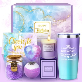 Christmas Gift for Women 2024 Not A Day Over Fabulous Tumbler Birthday Gifts for Women Bday Birthday Gift Ideas Lavender Purple Spa Sets for Mom Sister Wife Teacher Coworker Christmas Birthday Party