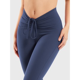 YEOREO Women Workout Scrunch Flare Leggings Drawstring No Front Seam Ericane Butt Lifting 31.5" Gym Yoga Leggings Navy M