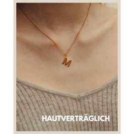 GD GOOD.designs Est. 2015 Women’s Necklace with Letters, 18 ct Gold, Waterproof, Skin-Friendly Chain with A-Z Pendant, Initial Chain, Stainless Steel, No Gemstone