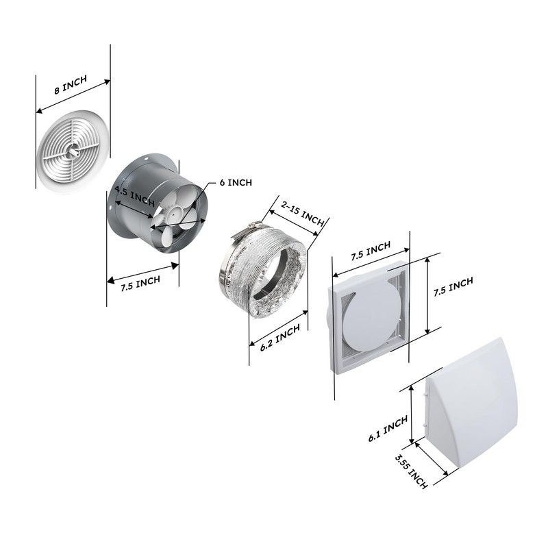 Quini 512M Through-the-Wall Exhaust Fan, White Grille, 6-inch Diameter vent,