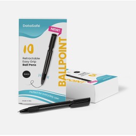Retractable Ballpoint Pen | Medium Point (1.0mm) | Black | Pack of 10 | Datasafe Biro Pens