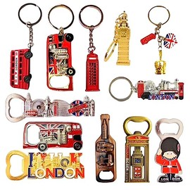 12 x I Love London Magnets Keyrings British England Key Chain Union Jack Souvenirs Bottle Opener Fridge Magnet Keyholders London Souvenir Gift