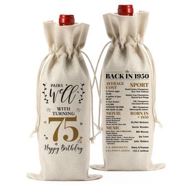 HODREU 75th Birthday Gifts for Women Men Funny Wine Bag 75th Birthday Decorations Party Favors Happy Anniversary 75 Year Old Gifts for Wife Woman Man Her Granny Mom Grandma Friend Wine Gift Bag