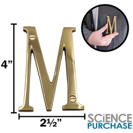4-inch House Letter "M" with Mounting Screws, Polished Brass, Shiny Gold Color, Suitable for Mailbox, Home, Apartment, Hotel etc - SciencePurchase