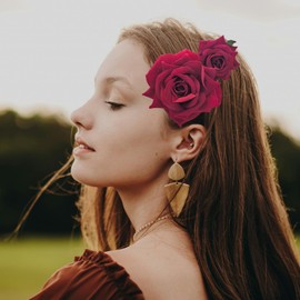 AWOCAN Rose Flower Hair Clip Bohemia Flannel Elegant Hair Pins Rose Bridal Hair Pins Bridesmaid Headpiece for Women Flamenco Dancer Bridal Party Wedding (Red-style1)