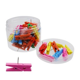 Pastlla 50Pcs Wooden Push Pins, Push Pin with Wooden Clips, Pushpins Tacks Thumbtacks for Cork Board Bulletin Board Artworks Notes Photos Craft Projects Arts, Homes Indoor Decoration (Colorful)