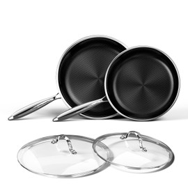 Stainless Steel Frying Pan with Lid - Titanium Ceramics Stainless Steel Nonstick Frying Pan Set, 10 Inch&12 Inch Safe Non Stick Skillet Egg Omelete Pan Set, Induction Compatible, PFOA, PFAS, PTFE Free