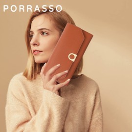 PORRASSO Ladies Purse Wallet RFID Blocking Credit Card Holder Multi Compartment Wallet Leather Clutch Coin Purse Women Change Pouch Brown