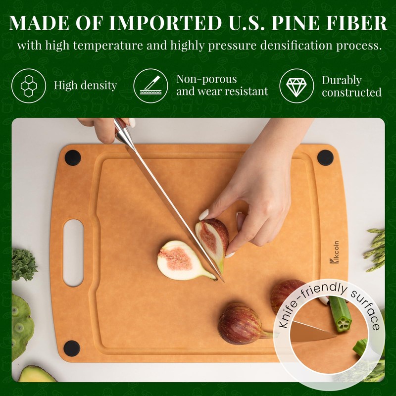 Kikcoin Wood Cutting Board, Cutting Boards for Kitchen Dishwasher Safe