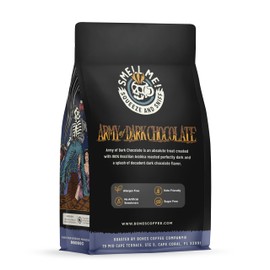 Bones Coffee Company Army of the Dark Chocolate Flavored Coffee, Medium Roast Low Acid Arabica Beans Compatible with Auto drip and French Press Coffee Maker, 12 Oz Whole Bean