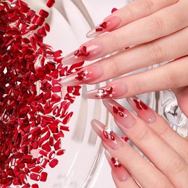 Charms Nail Rhinestones for Nail Art Flatback Design Red Nail Charms Multi Shape Diamonds Rhinestones Nail Gems Kawaii Nail Jewelry Daily DIY Acrylic Nail Decoration Accessories for Women Girls