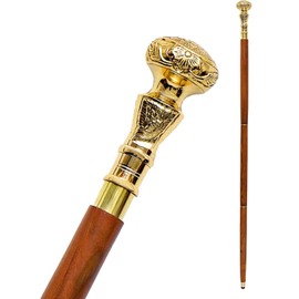 Zayan Nautical Brass Designer Walking Stick Cane Vintage Style with 3 Foldable Walking Stick Gift for Fathers Day, 36 inch, gold