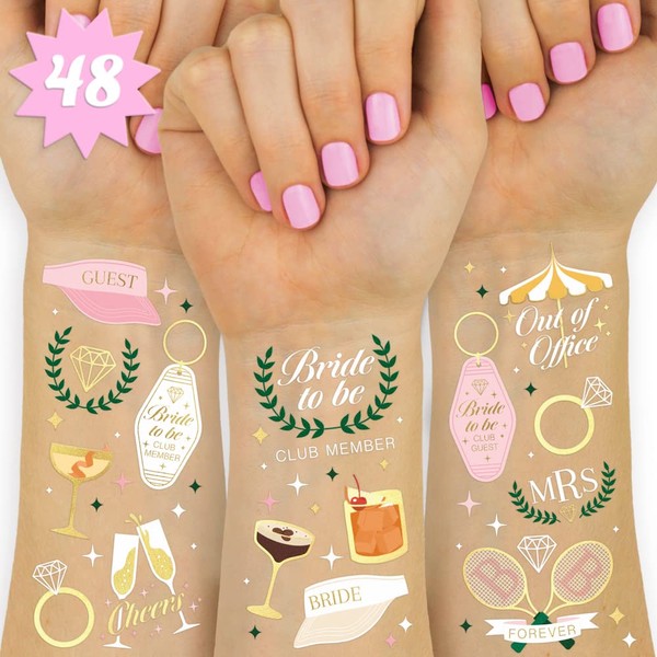 xo, Fetti Bachelorette Country Club Bride Temporary Tattoos - 48 Foil Styles | Bach Party Decoration, Bridesmaid Favor, Bride to Be Gift + Country Clubs & Cocktails