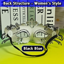 Dinwenddey Masquerade Mask for Couples Party Masks Set, Metal Filigree Shiny Rhinestone Venetian Mask for Ball Mardi Gras - Black Blue