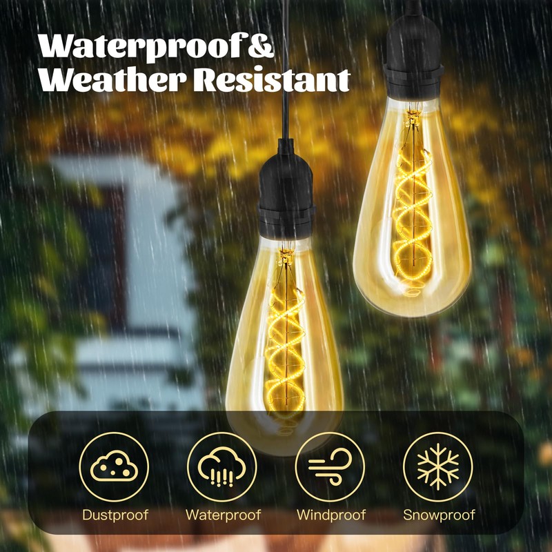 Solar-Powered Edison Hanging Lanterns – Vintage Amber Glass, IP65 Waterproof,
