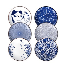 Selamica 8 Inch Ceramic Dessert Plates, Appetizer Plates for Serving Snacks Pasta, Microwave Dishwasher Safe, Set of 6, Blue