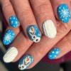 Christmas Press on Nails Blue Short Almond Fake Nails with