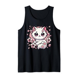 Cute Kawaii Cat Cherry Blossoms Kitten Lover Gift Women Girl Tank Top