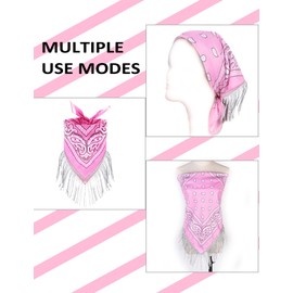 Rhinestone Bandana with Heart Sunglasses,Disco Cowgirl Boy Paisley Pattern Bandanas Face Mask Square Scarf Headwear (Pink)