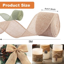 YAYODS 10 Rolls Burlap Ribbon, 4cm x 5M Wired Hessian Ribbons, Natural Jute Fabric Crafts Ribbon for Gift Wrapping, DIY Packing Vintage Christmas Wedding Party Decoration (Brown and Green)