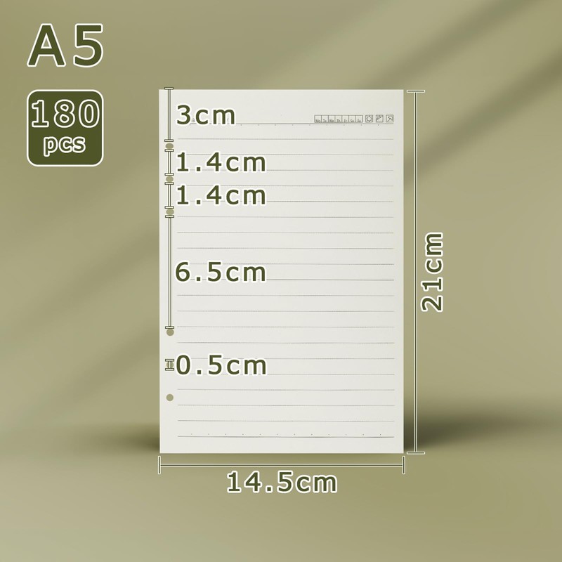 SWTYExt A5 Refills Paper 3 Pack Lined Paper 180 Sheets/360