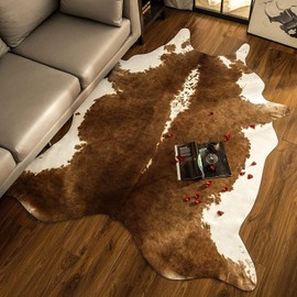 BENRON Cowhide Rug Large Accent Western Rug Stylish Cow Rug 6x7.2ft Rugs for Living Room Bedroom Area Rug Cute Animal Rug Premium Cow Print Rug Man Cave Faux Leather Carpets,Khaki Brown