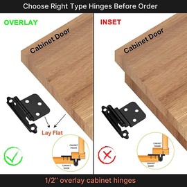 Mesee 5 Pairs Overlay Cabinet Hinges, Semi-Concealed Metal Flush Cupboard Hinge Set Self Closing Decorative Kitchen Cabinet Doors Hinges Face Mount Furniture Hardware Accessory