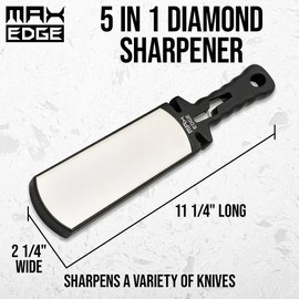 Max Edge 5 In 1 Diamond Knife Sharpener with Diamond Plates | TPU No-Slip Handle | Scissors Slot | Coarse and Fine Slots | 400-Grit and 1,000-Grit Plates | Overall Length 11 1/5"