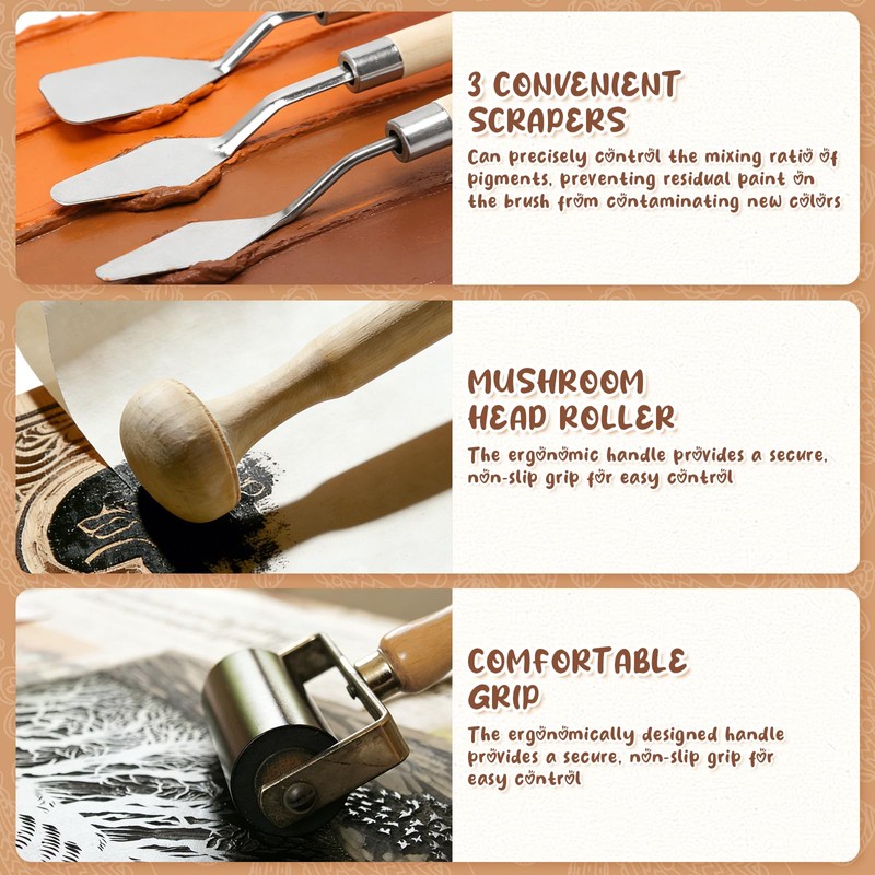 Brayer Roller Kits for Crafts, Printmaking Ink Tools with 3