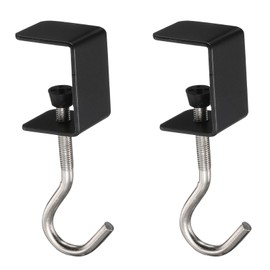 sourcing map 2pcs Desk Hook Clamp 0.2"-1.4" Clamping Range Bag Hook for Backpack Table Purse Clothes Portable Desk Mount Bag Holder Hook Clamp, Black