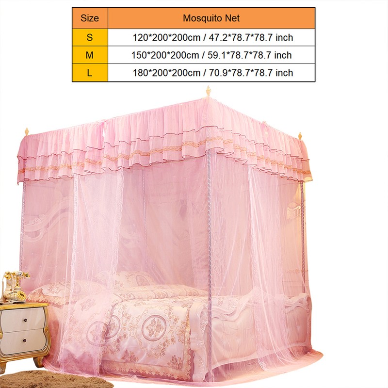 Luxury Princess Three Side Openings Post Bed Curtain Canopy Netting