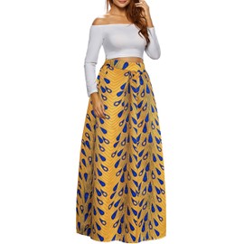 Afibi Women African Printed Casual Maxi Skirt Flared Skirt Multisize A Line Skirt (Small, Pattern 9)
