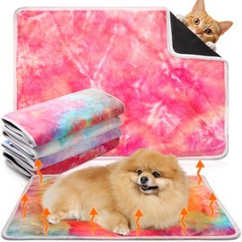 Clysee 4 Pack Self Heating Cat Bed Cat Self Warming Pad with Removable Cover Extra Warm Thermal Pet Pad Washable Pet Crate Mat Anti Slip Kennel for Indoor Outdoor Pets(Tie Dye,20 x 28 Inches)