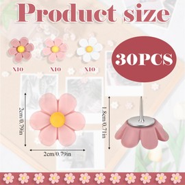 30PCS Decorative Push Pins for Cork Board – 20mm Resin Flower Thumb Tacks in White, Pink, and Blush, Cute Bulletin Board Pins for Office, Home, and Classroom Display and Craft Projects
