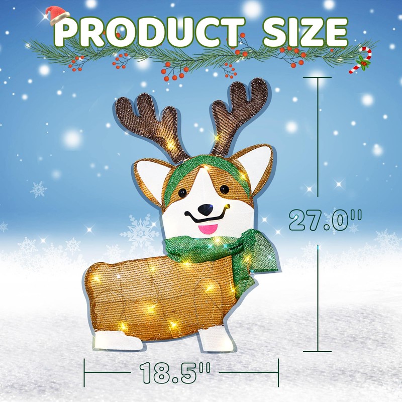 DROFELY 27”Christmas Corgi Lighted up Decoration for Indoor Display with