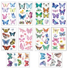 Tattoo Children's Girls, 10 Sheets Temporary Butterfly Children's Tattoos for Girls Birthday Party Gift Party Bag