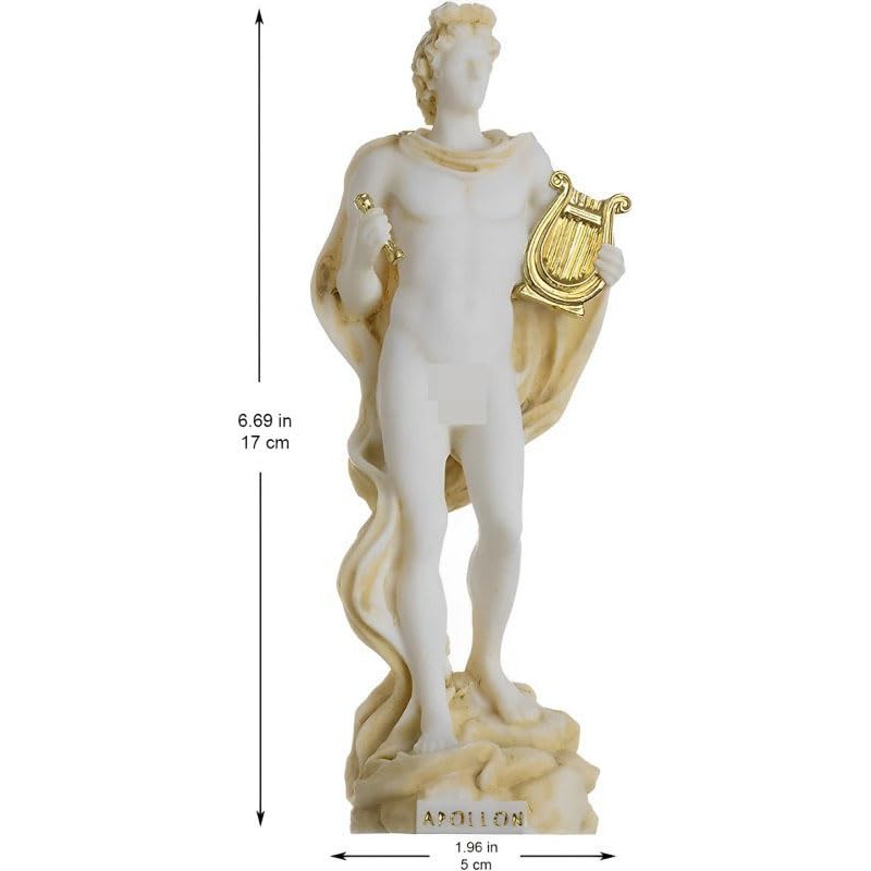 Apollo God of Music Poetry Art Gold Tone Alabaster Statue