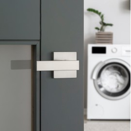 Kwikset Singapore Interior Passage Door Handle, Lever For Closet and Hallway Doors, Reversible Non-Locking Handle Lever, Satin Nickel, with Microban Protection