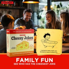 OFFBEAT 101 Cheesy Joke Cards, Artist Illustrated, Family Fun, Cheesy Dad Jokes Humor for Kids and Adults, Gift for Him, Guys, Men, Teens, Boys, Stocking Stuffer