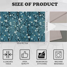 Placemats Set of 6,White Cherry Blossom Tree Linen Table Mats Retro Heat Resistant Place Mats Washable Dining Table Mats for Indoor Outdoor Kitchen Decor Easy Clean 12 x 18 Inch