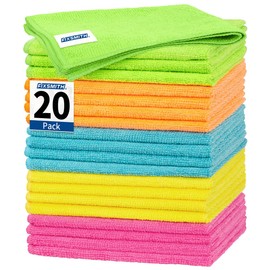 FIXSMITH Microfiber Cleaning Cloth, 20 Pack Cleaning Rags, Cleaning Towels for Housekeeping, Kitchen, Car, Lint-Free, Reusable Shop Towels with 5 Colors (Green/Blue/Yellow/Orange/Pink), 12"X12"