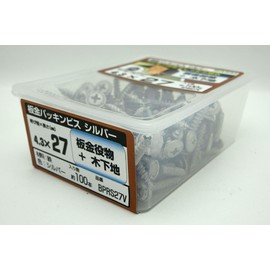 Wakai Sangyo Sheet Metal Packing Screws, Iron, Silver, Length 1.1 inches (27 mm), Pack of 100