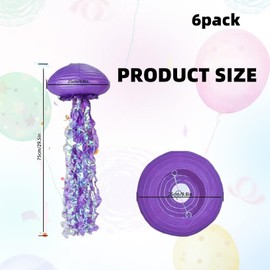 RJDJDLXM 6 Pack 9.8" Jellyfish Paper Lanterns, Hanging Jelly Fish Lanterns Under Sea Party Decorations for Ocean Themed Birthday Supplies Classroom Ceiling Decor，6 Colors Mermaid Jellyfish Lanterns
